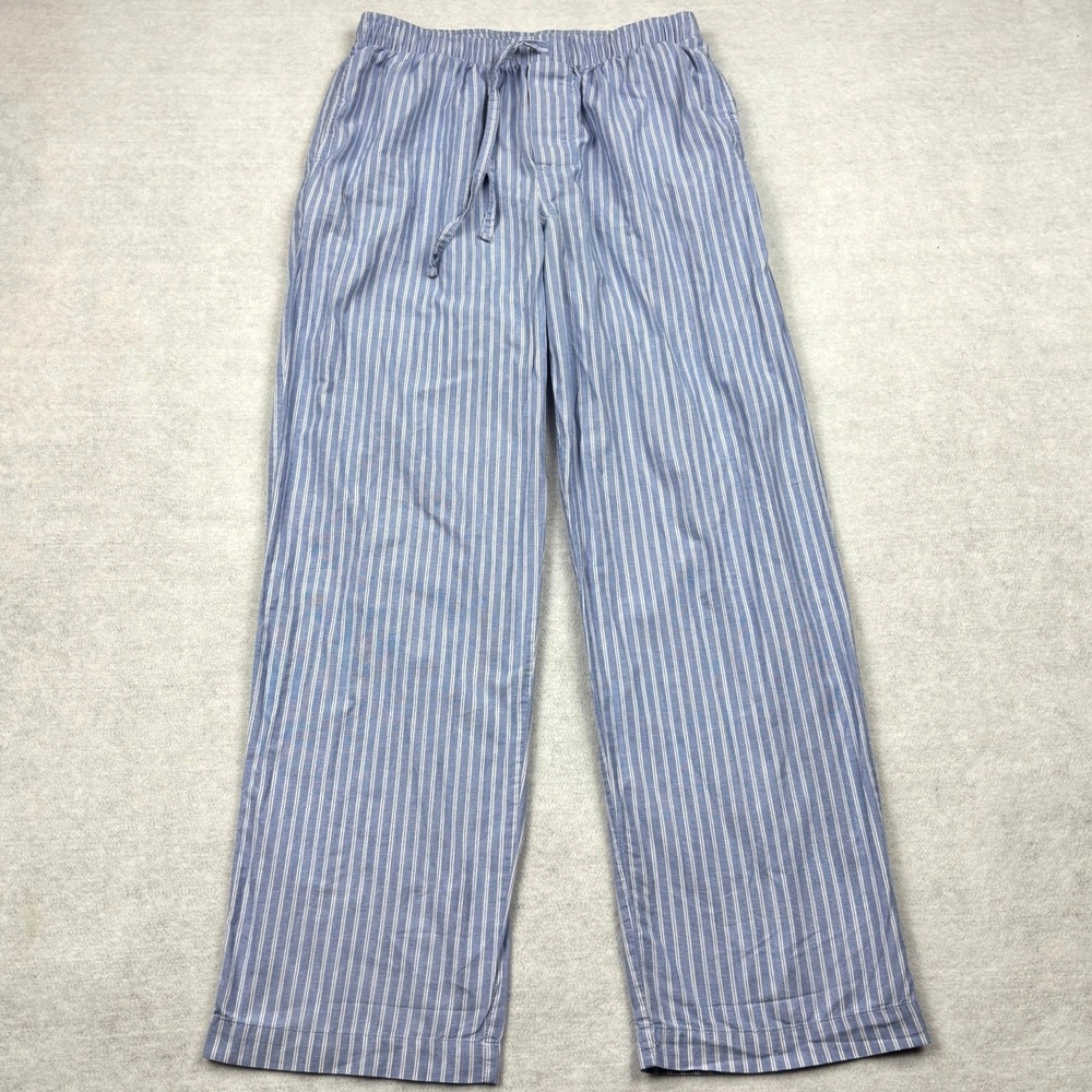 Lands End Pajama Pants Mens Medium Tall Blue White Stripe Cotton Lounge Sleep